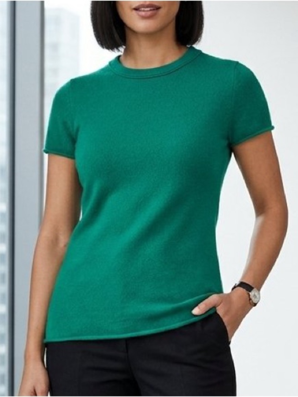 J. Crew Green Cashmere Knit Rolled Hem Sweater Tee